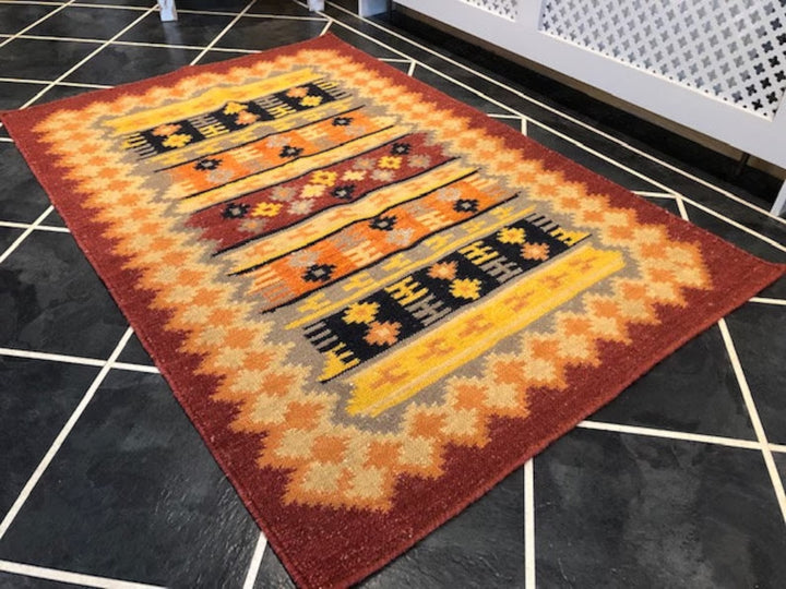 Orange Yellow Geometric Rug Cotton Jute Blend No Fringe Kilim