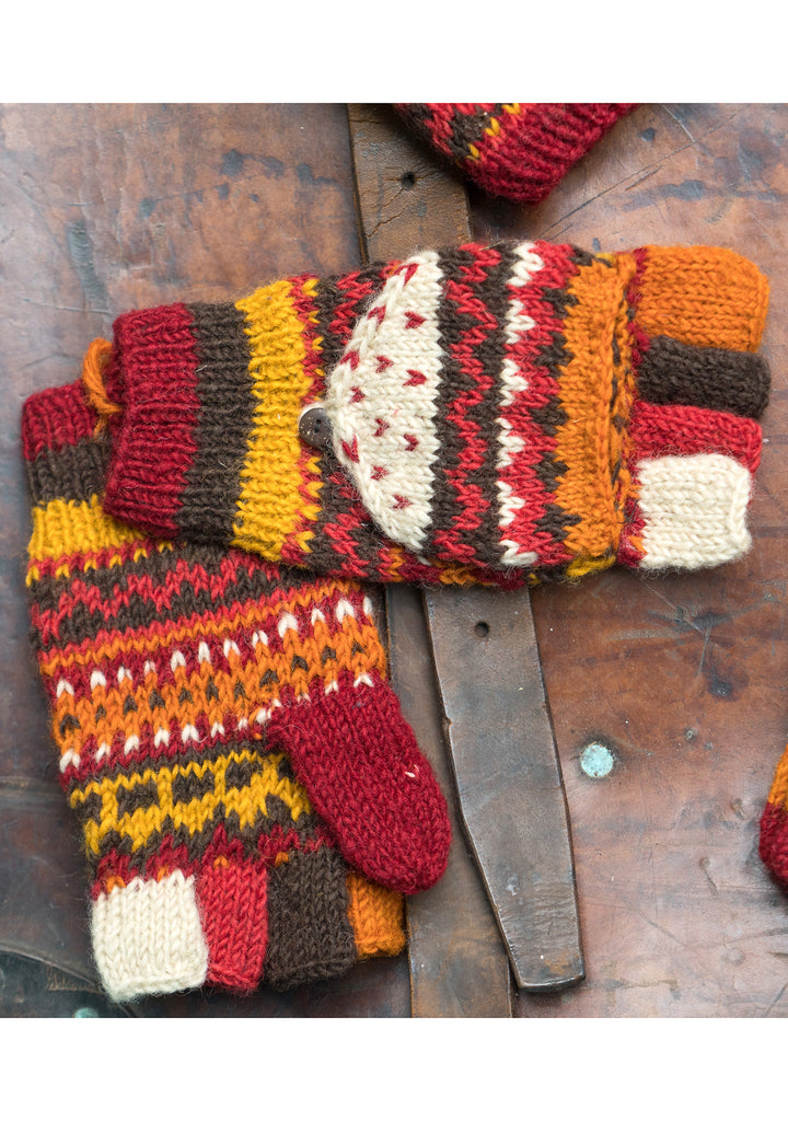 New Zealand Wool Hunter Gloves Orange Yellow Multi Colours Striped Pattern