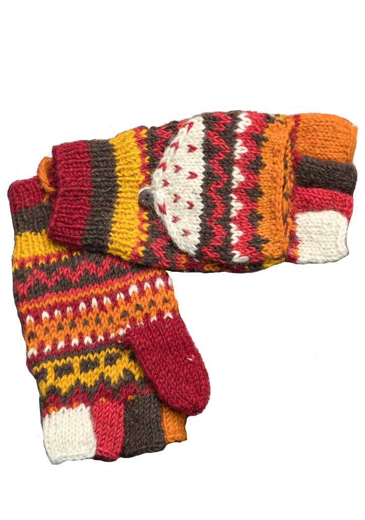 New Zealand Wool Hunter Gloves Orange Yellow Multi Colours Striped Pattern
