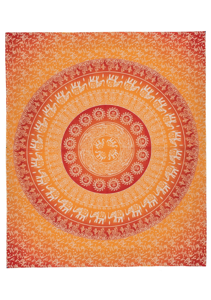 Orange Elephant Cotton Throw | Bedcover | Wallhanging |Tapestry 210 x 245cm