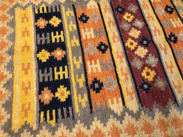 Orange Yellow Geometric Rug Cotton Jute Blend No Fringe Kilim