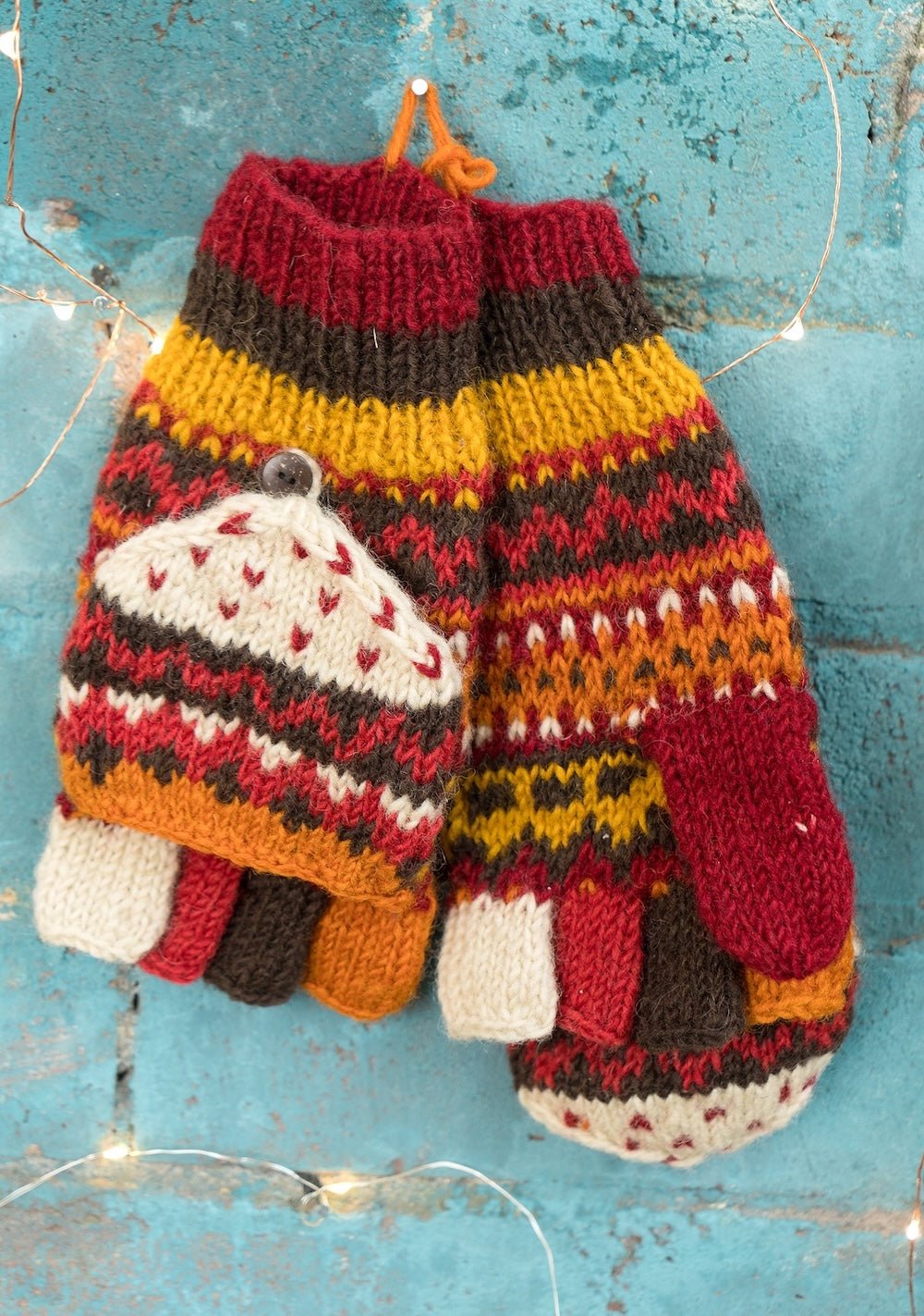 New Zealand Wool Hunter Gloves Orange Yellow Multi Colours Striped Pattern