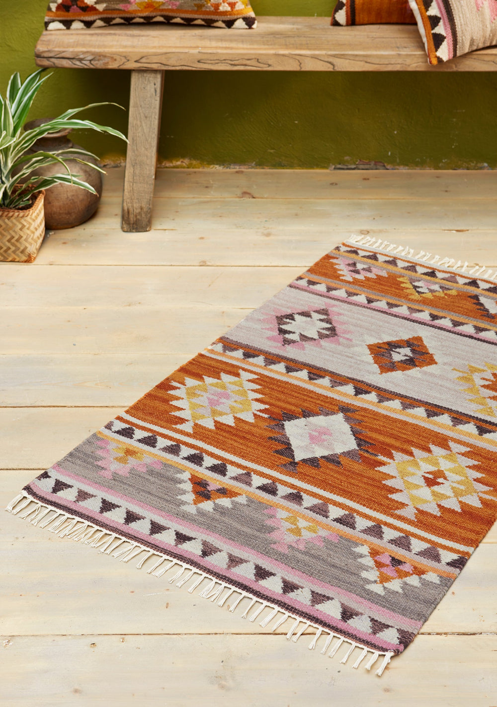 Orange Pink Geometric Kilim - Second Nature Online