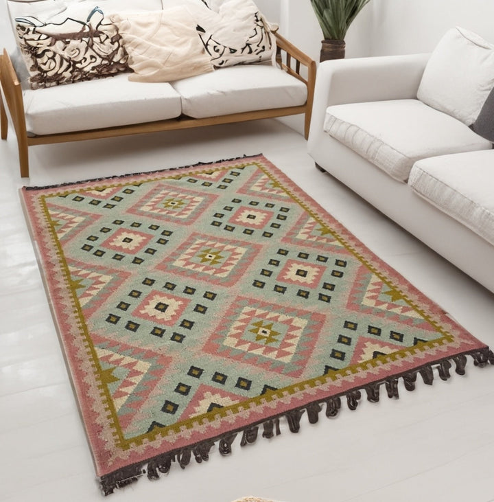 Pastel kilim Pink Blue Rug - Second Nature Online