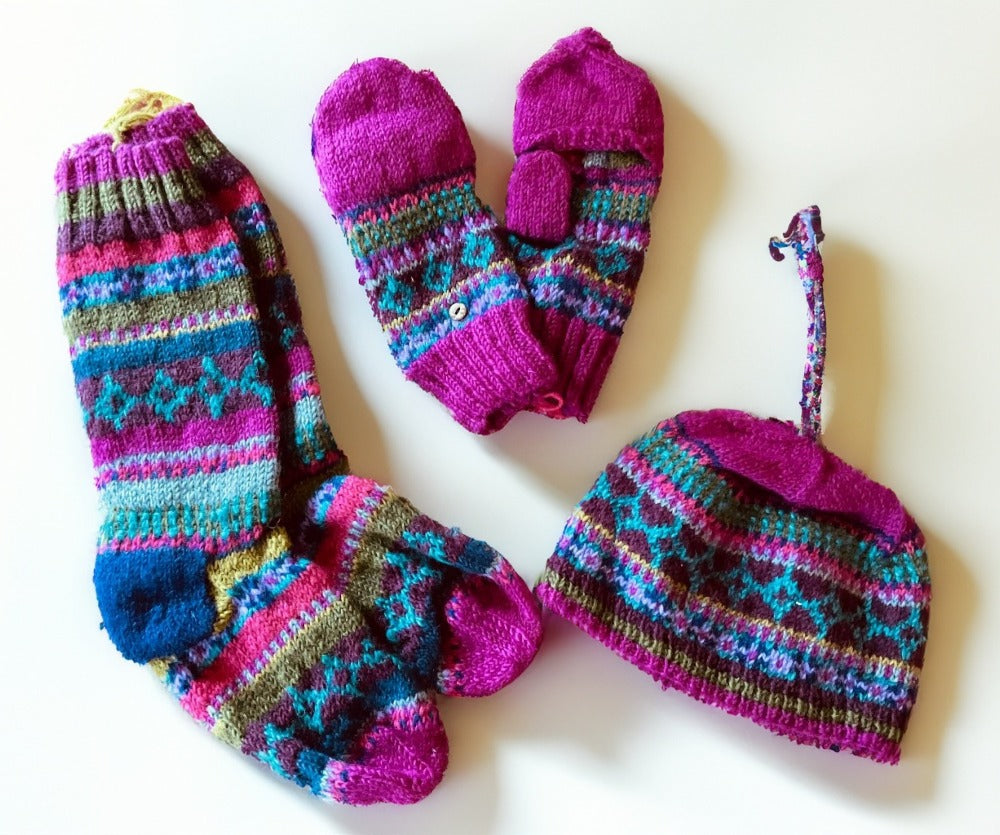 Pink Purple Hats Gloves and Socks