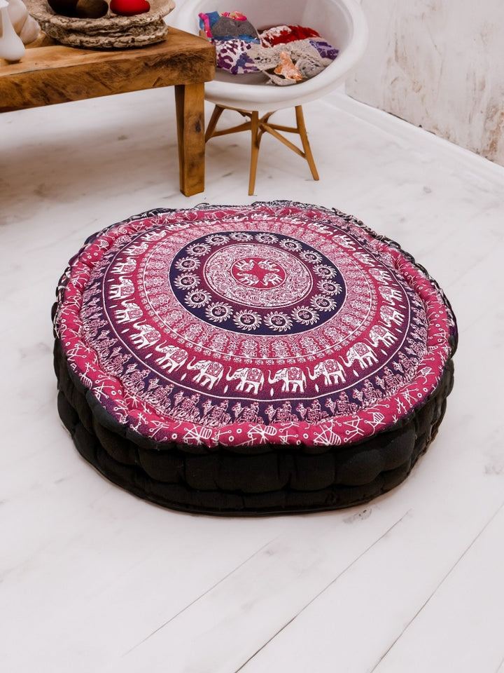 Elephant Yoga Printed Design Cushion Pouffe Floor Cushion Available In Orange, Pink, Blue or Purple