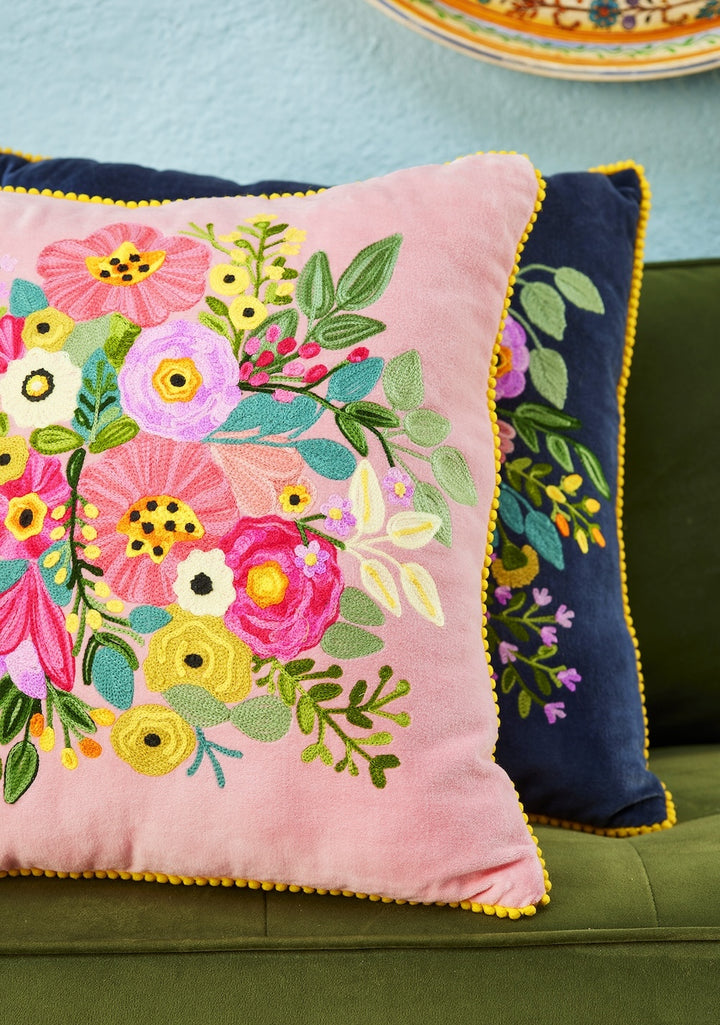 Pink Wildflower Velvet Close Up Cushion Cover