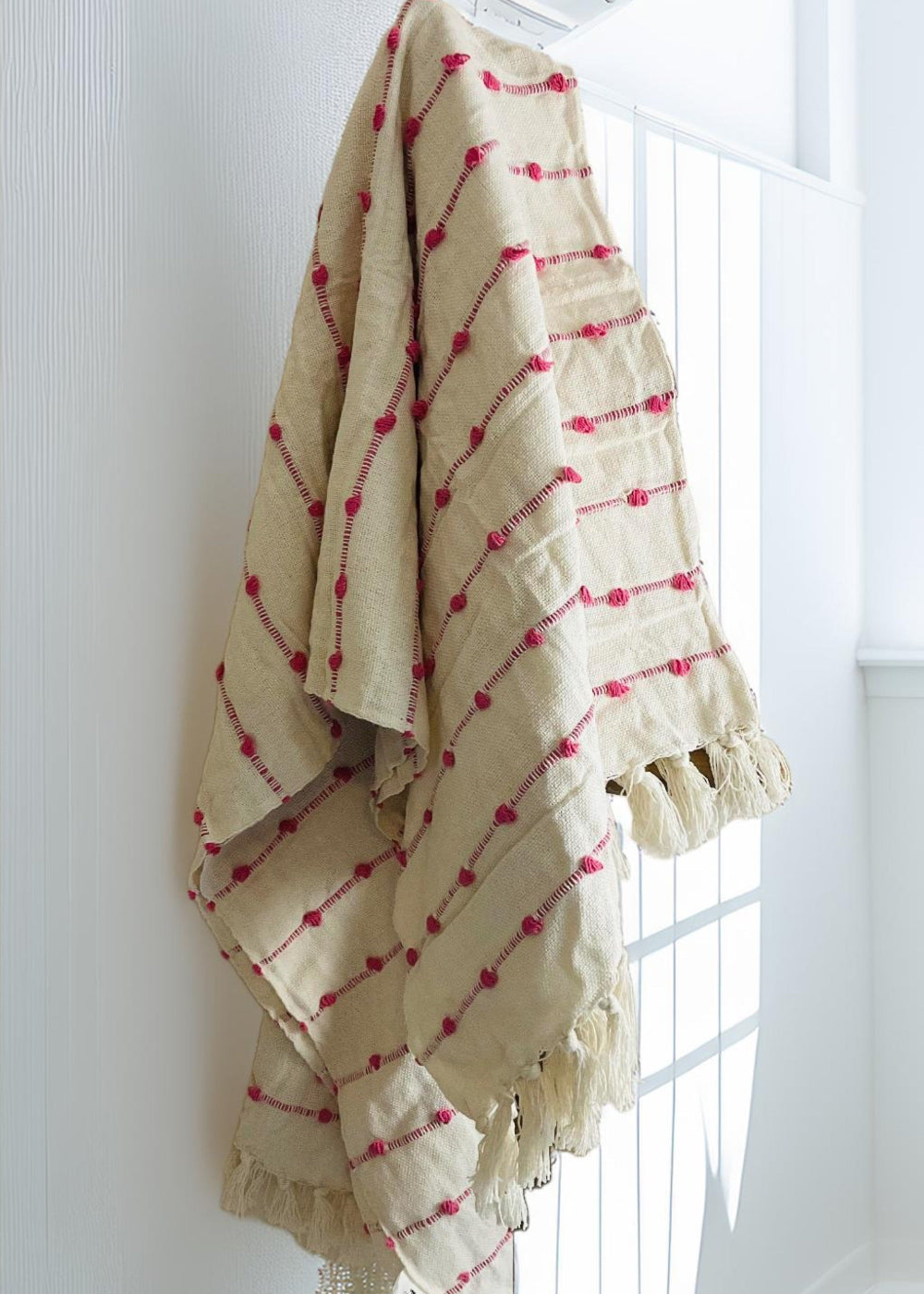 Pink Cream Cotton Striped Throw
