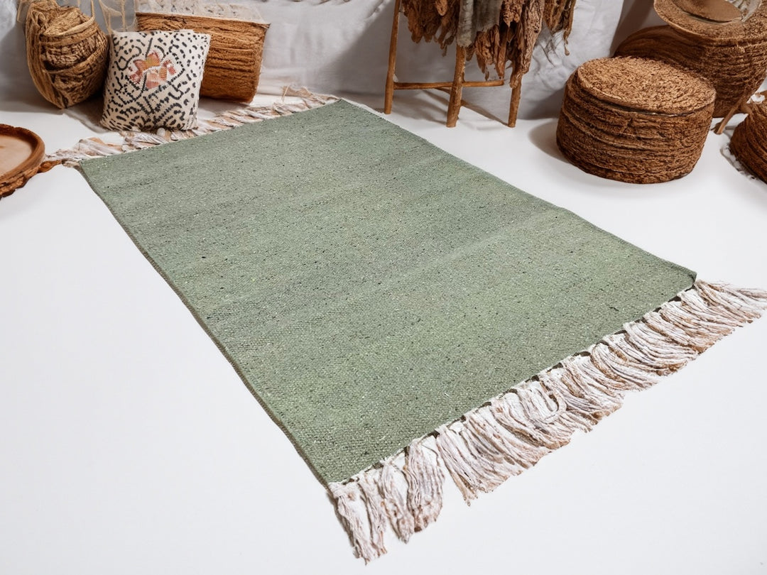 Plain Olive Green Cotton Rug