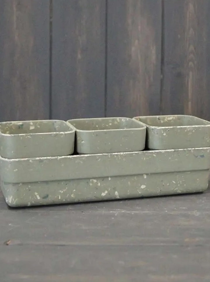 Trio Pots and Tray Sage Bamboo Terrazzo Design Recycled