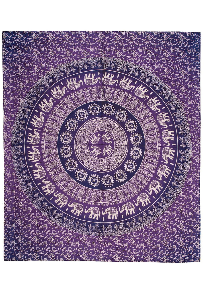 Purple Elephant Cotton Throw / Bedcover / Wallhanging/ Tapestry 210 x 245cm