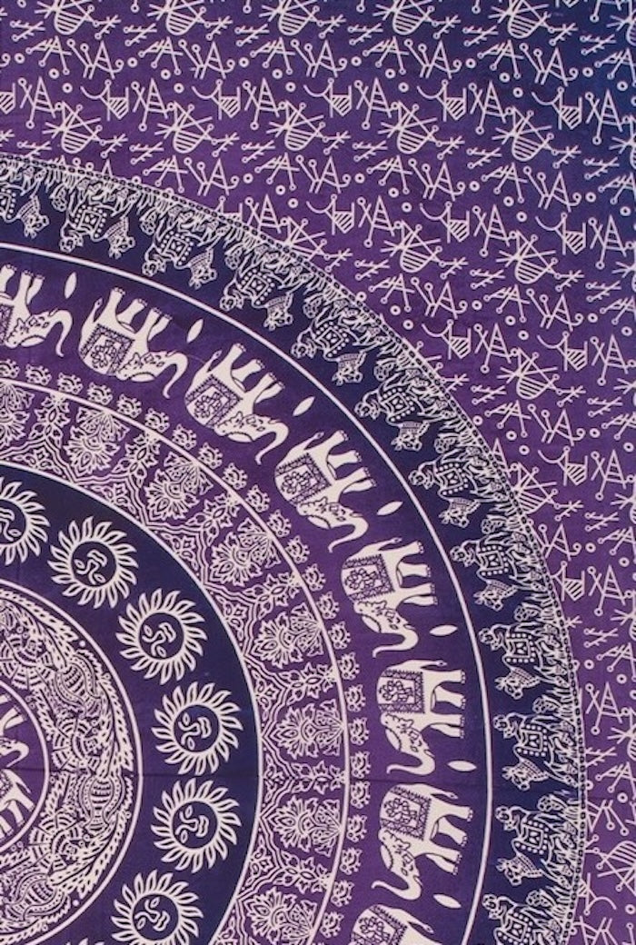 Purple Elephant Cotton Throw / Bedcover / Wallhanging/ Tapestry 210 x 245cm