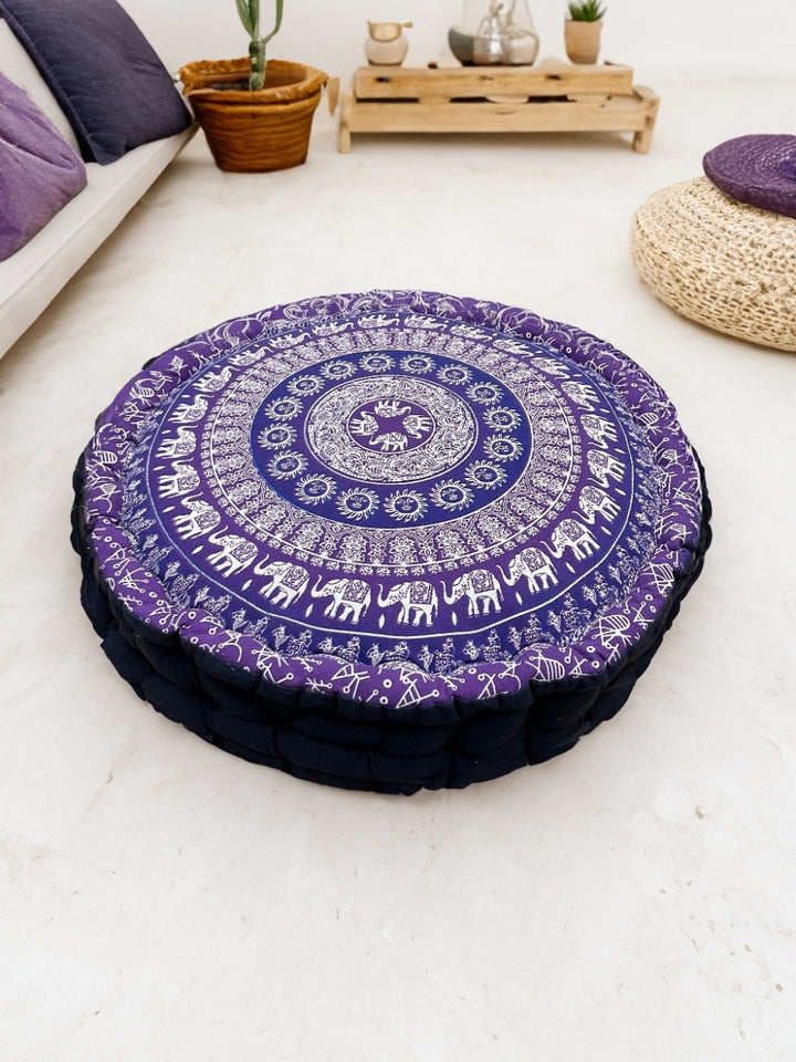 Elephant Yoga Printed Design Cushion Pouffe Floor Cushion Available In Orange, Pink, Blue or Purple