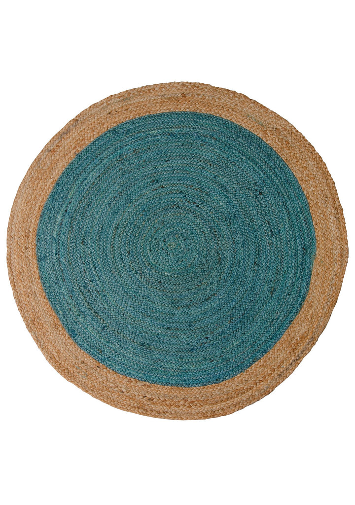 Metallic Blue and Natural Round Jute Rug 90 cm