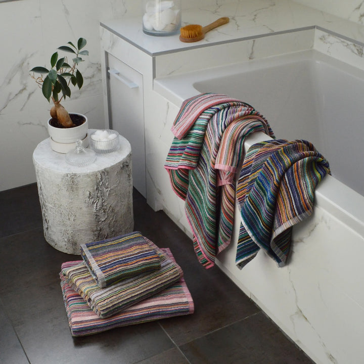 Rapid Quick Dry Towels Recycled Multi Colour Cotton Striped Pattern