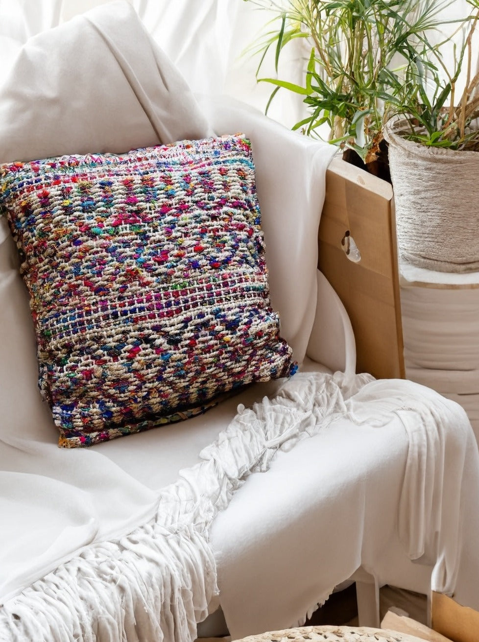 Rainbow Hemp Recycled Silk Cushion Second Nature Online
