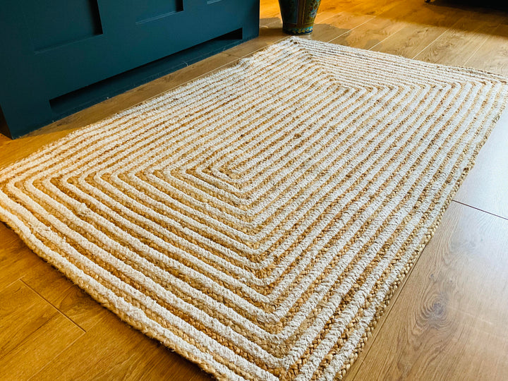 Jute and Cotton Striped Rectangle Natural Rug 90 cm x 150 cm