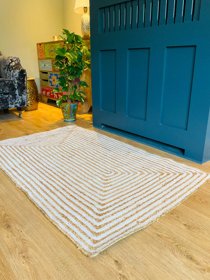 Jute and Cotton Striped Rectangle Natural Rug 90 cm x 150 cm