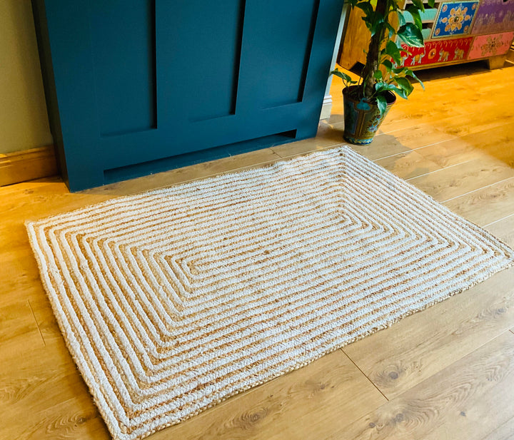 Jute and Cotton Striped Rectangle Natural Rug 90 cm x 150 cm