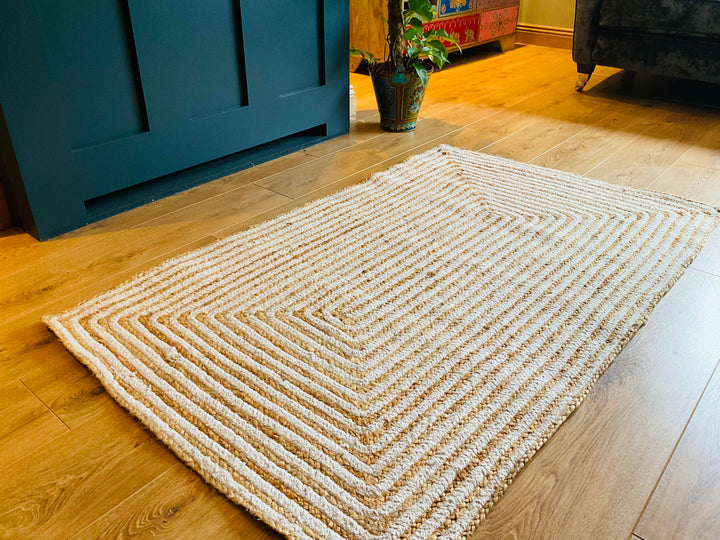 Jute and Cotton Striped Rectangle Natural Rug 90 cm x 150 cm