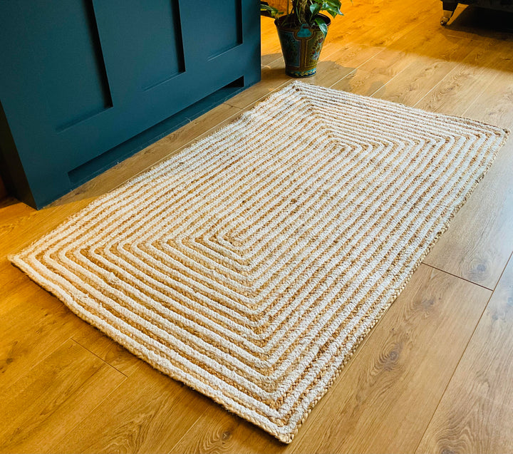 Jute and Cotton Striped Rectangle Natural Rug 90 cm x 150 cm