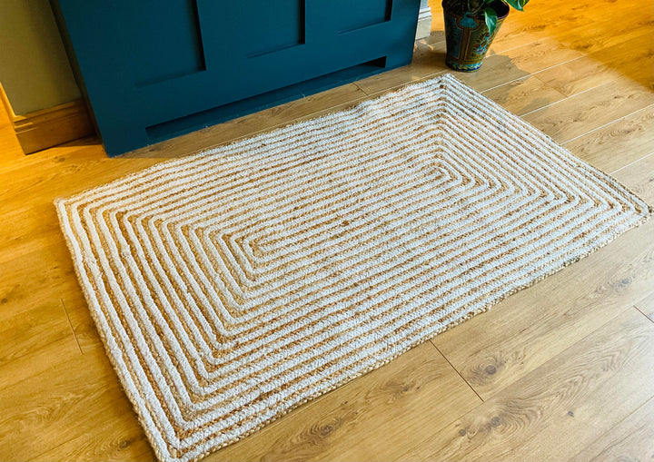 Jute and Cotton Striped Rectangle Natural Rug 90 cm x 150 cm