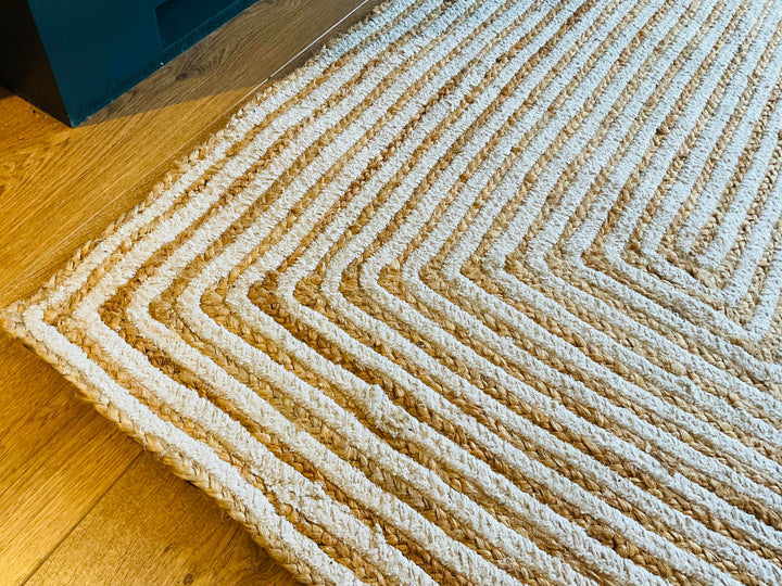Jute and Cotton Striped Rectangle Natural Rug 90 cm x 150 cm
