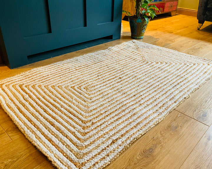 Jute and Cotton Striped Rectangle Natural Rug 90 cm x 150 cm