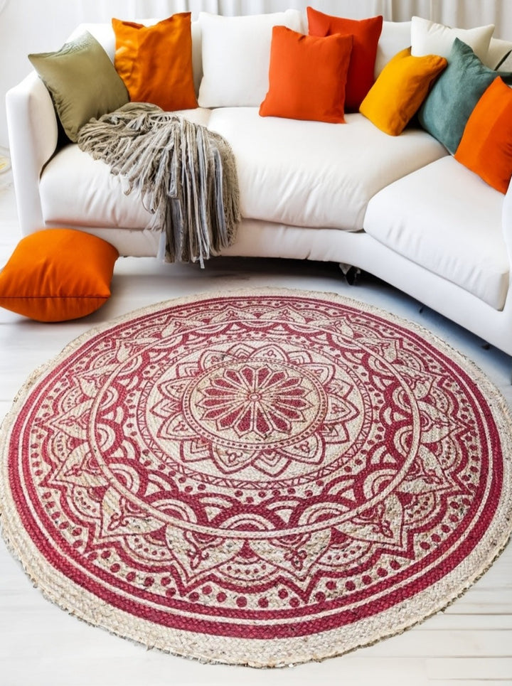 Red Mandala Round Jute Rug Second Nature Online