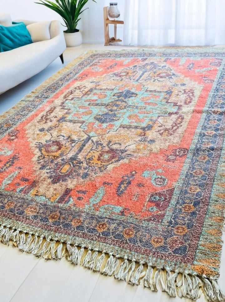 Red Natural Printed Cotton Rug Second Nature Online