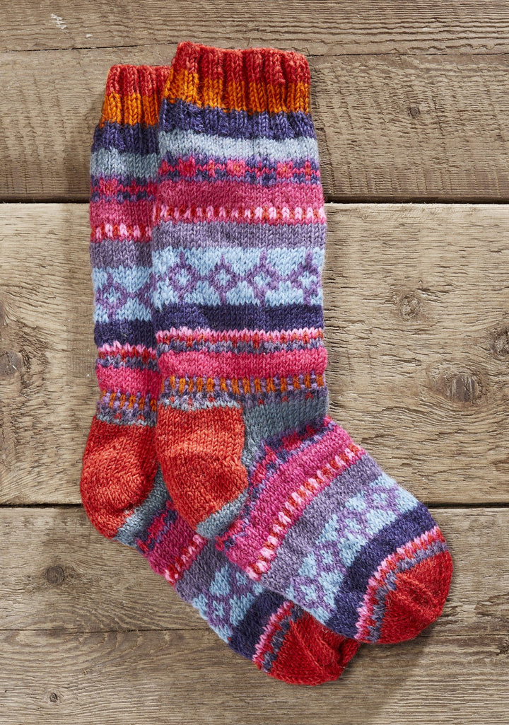 Red Pink Blue Striped Wool Socks