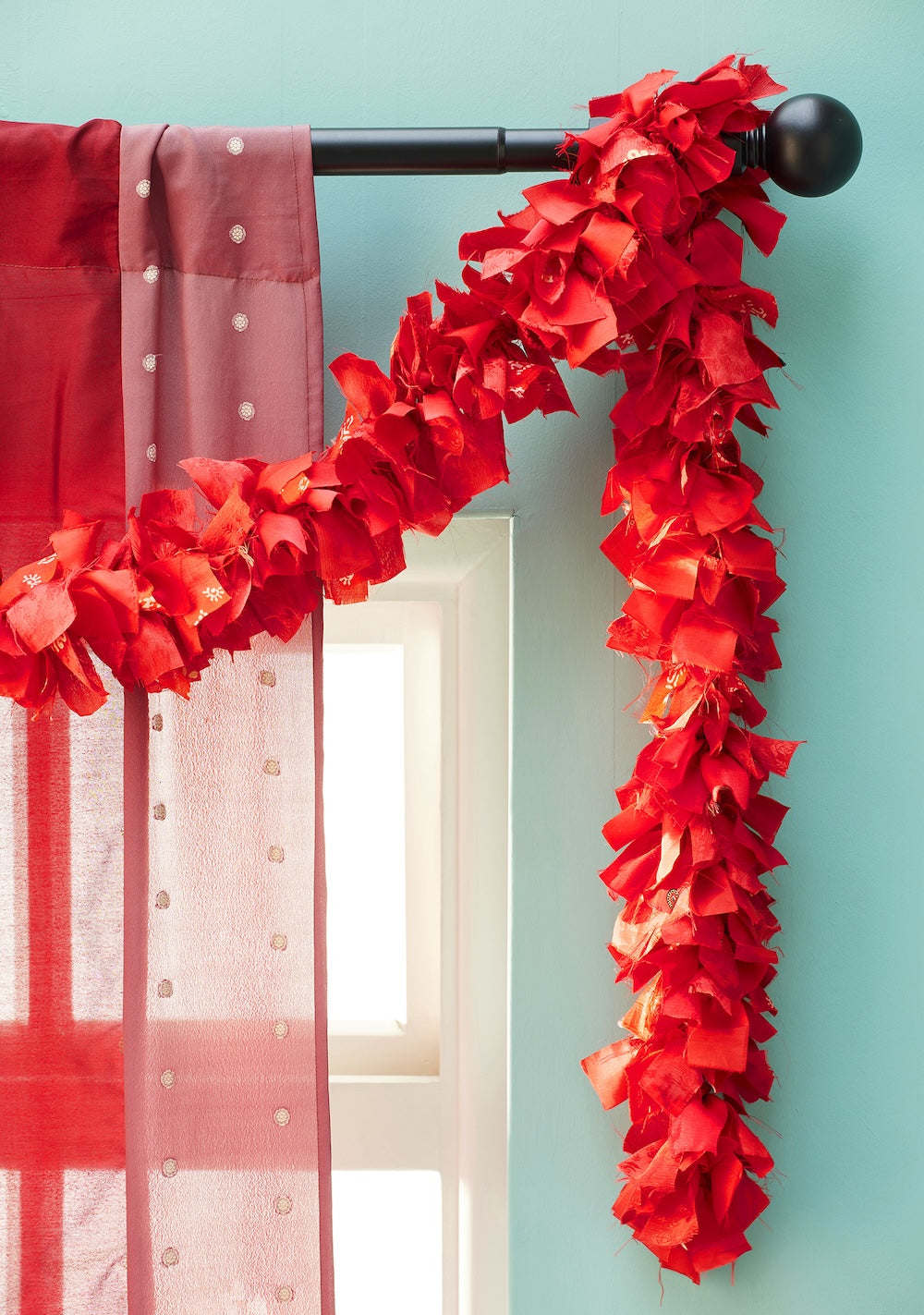 Red Recycled Sari Tinsel Garland Xmas - Second Nature Online