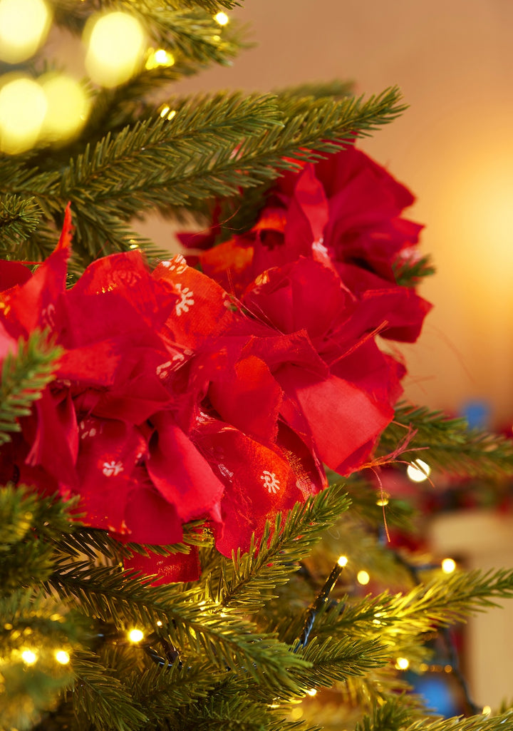 Red Recycled Sari Tinsel Garland Xmas -Second Nature Online