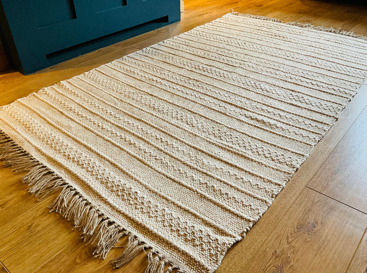 Rectangular Cotton Jute Geometric Cream Rug - Second Nature Online