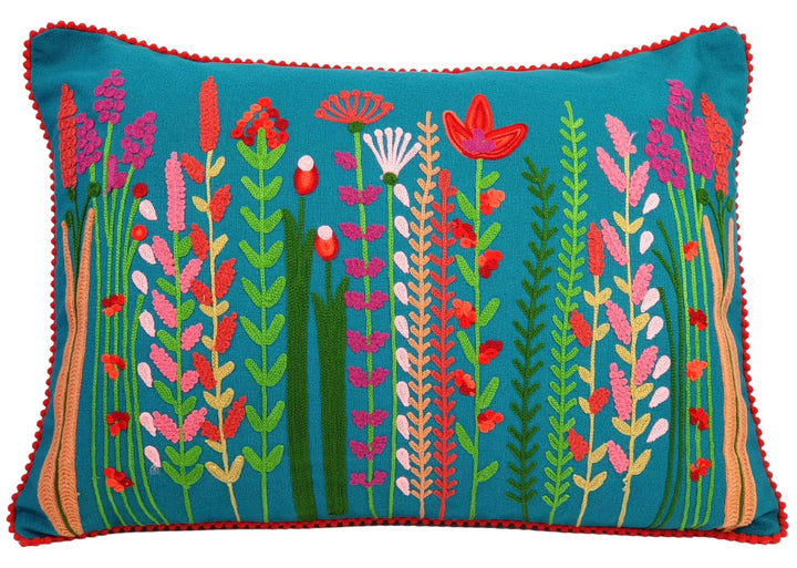 Teal Cotton Embroidered Cushion Cover 1