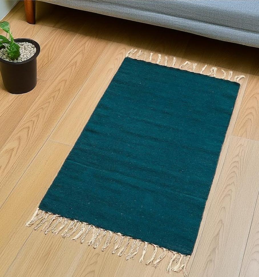 Small Plain Cotton Teal Rug