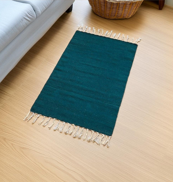 Teal Plain Cotton Rug Living Room Second Nature Online