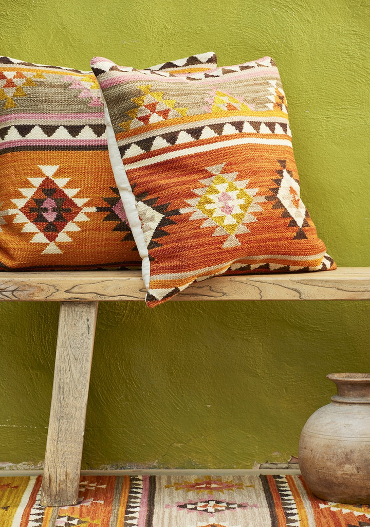 Terracotta Wool Cotton Kilim Cushion Cover