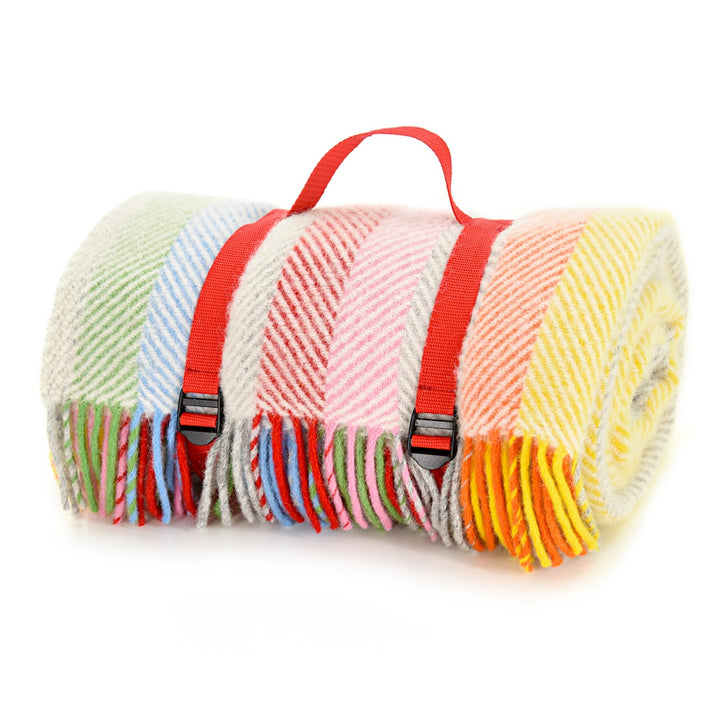 The Meadow Picnic Rug:  Rainbow Grey Stripe Soft, Waterproof, & Easy to Carry