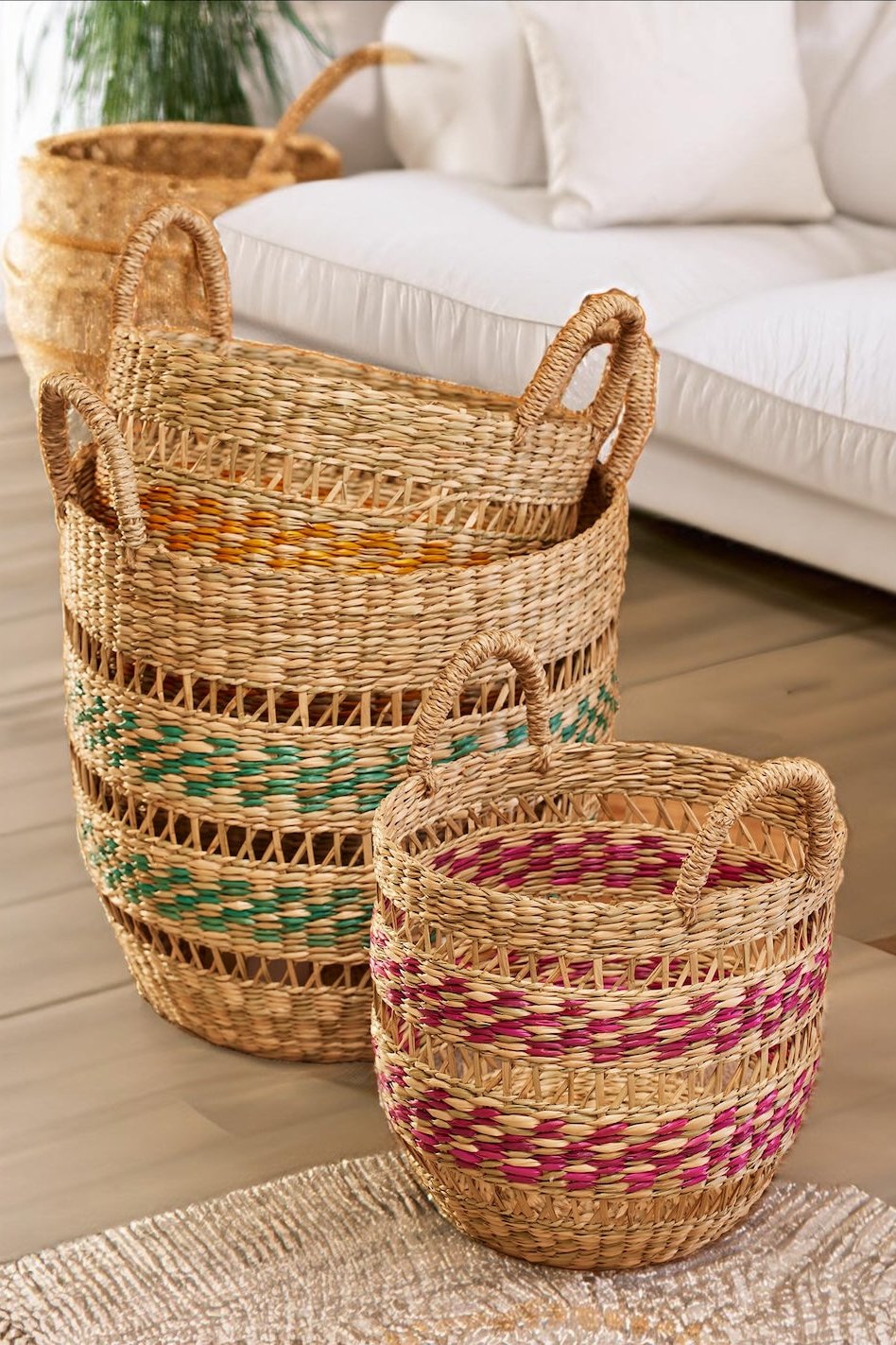 Set of Open Weave Seagrass Basket Set Storage Solutions