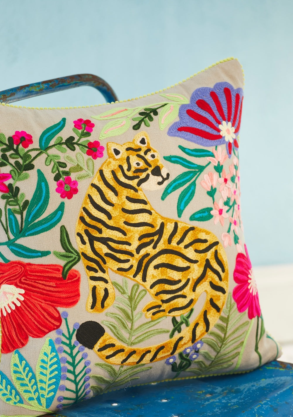 Embroidered Tiger Cushion Cover, 45 x 45cm