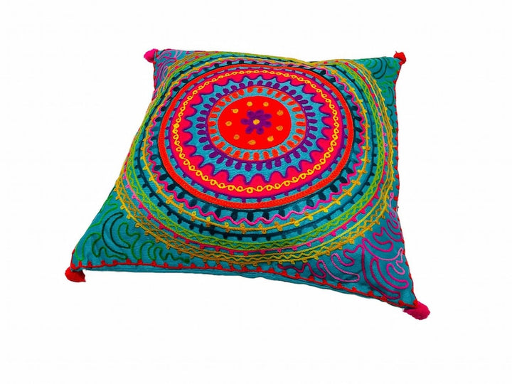 Turquoise Indian Cushion Cover in a White Background