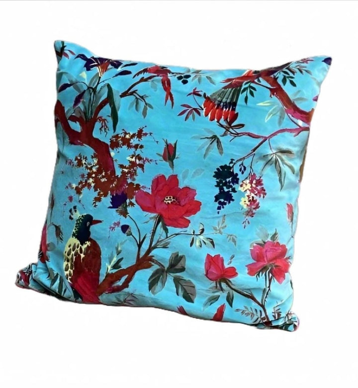 Velvet Cushion Cover with Bird of Paradise Design 4 Colours Available