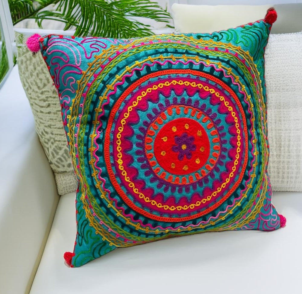 Turquoise Multi Colour Boho Mandala Cushion Cover 40 x 40 cm