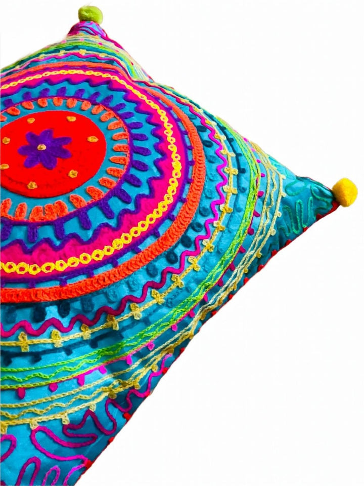 Close Up Of Mandala Turquoise Cushion Pattern