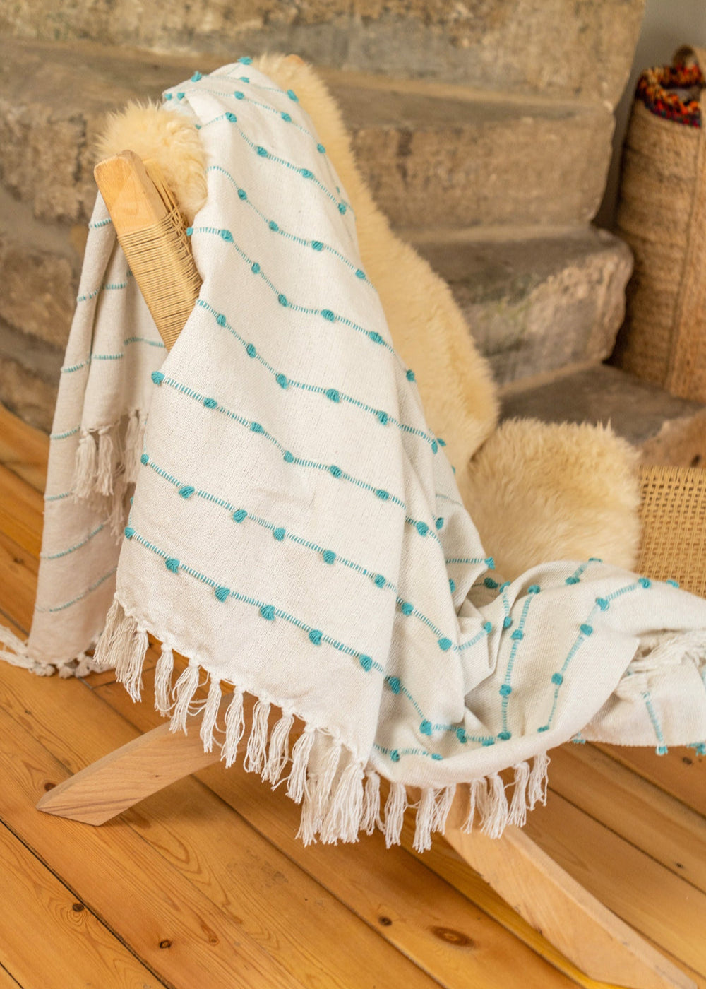Turquoise Looped Turquoise Throw by Second Nature Online