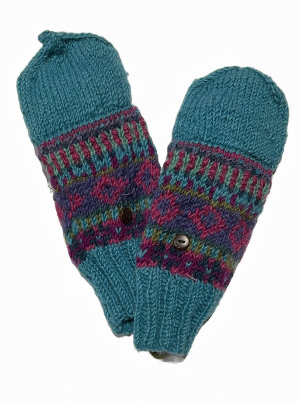 Turquoise Wool Geometric Gloves - Second Nature Online