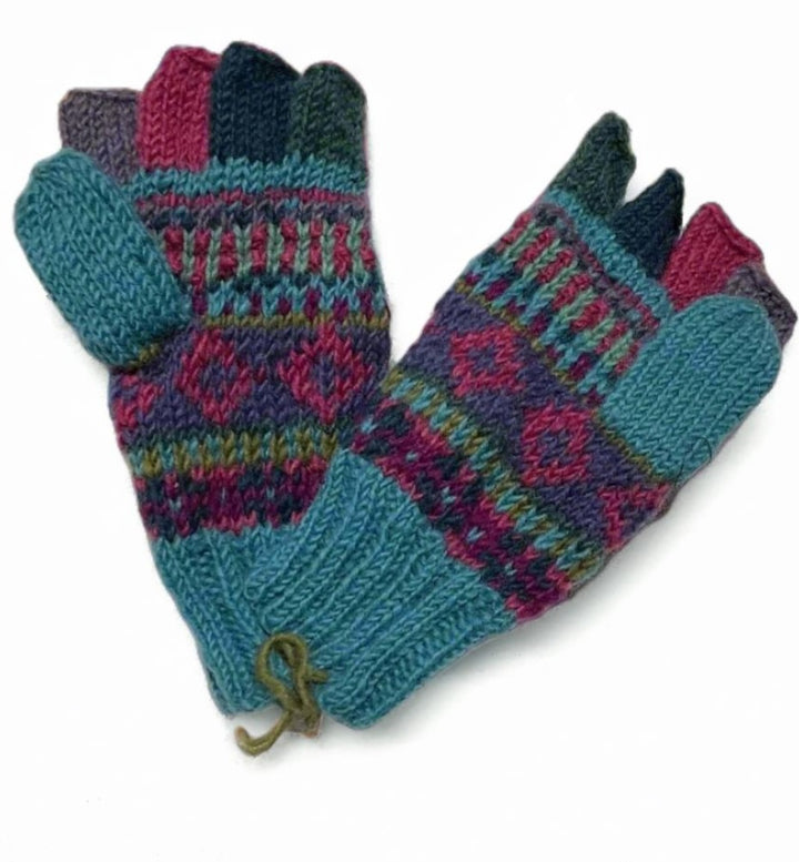 Turquoise Wool Gloves Mittens - Second Nature Online