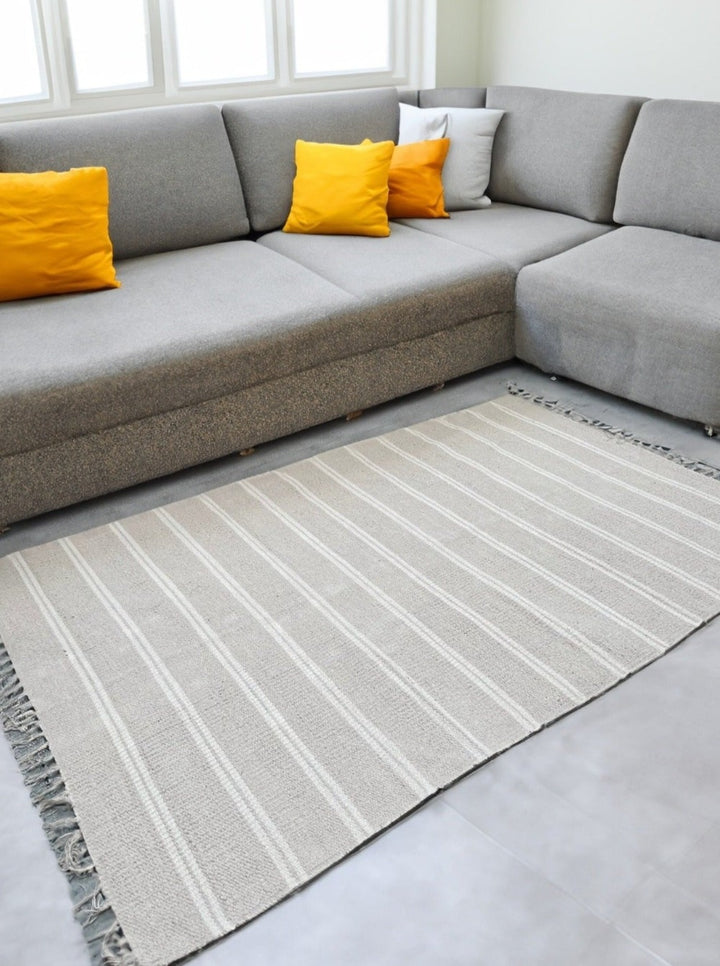 Varca Grey Rug Striped Design Cotton and Jute Yarn