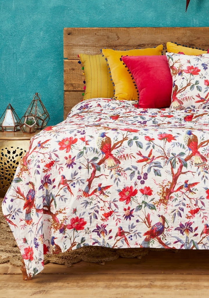 Kantha Throw Handcrafted in Bird Of Paradise Design 2 Colours Available